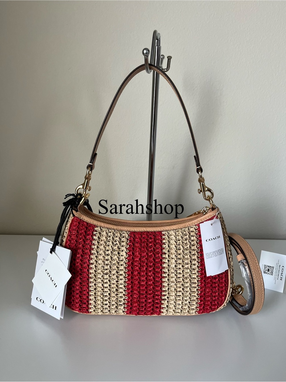 ✅Coach Teri Shoulder Bag With Stripes And Charm - Picture 3 of 13